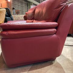 【愛品館市原店】革張り2人掛けソファワインレッド