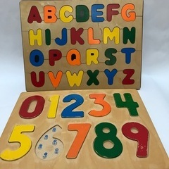 木製　アルファベットパズル　数字パズル　型はめ
