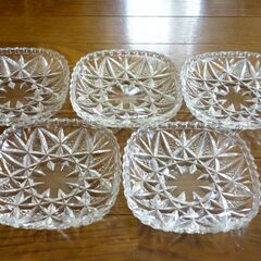 【メルカリ】昭和レトロ　クリスタル四角ガラス皿　5枚セット