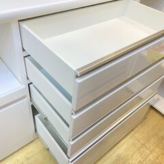 ニトリ キッチンボード 幅120cm ソフトクローズ引出し 鏡面仕上げ 木目 