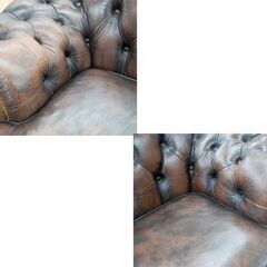 3人掛けソファ ブラウン 革 3Pソファ ボタン留め チェスターフィールド びょう打ち トリプル ソファー 札幌市 清田区 平岡