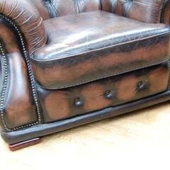 ① 本革 一人掛けソファ チェスターフィールド 幅125×奥102×高84cm ブラウン系 シングルソファ 1Pソファ 札幌市 清田区 平岡