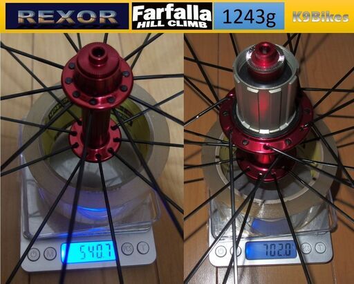 REXOR◇Farfalla◇軽量アルミホイール◇前後1250g◇黒ハブ◇シマノ用