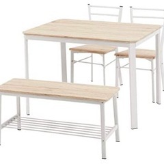 萩原　ダイニングテーブル（白）　片側ベンチタイプ4点セット
