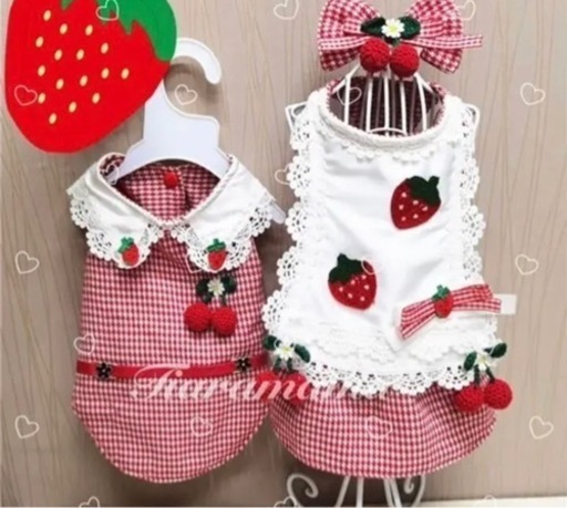 商品番号 No 02 いちご可愛いエプロンワンピース犬服猫服千鳥柄 れこにゃんこ 都賀のその他の中古あげます 譲ります ジモティーで不用品の処分