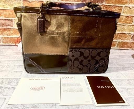 COACH トートバッグ パッチワーク ブラウン×パープル　8f69