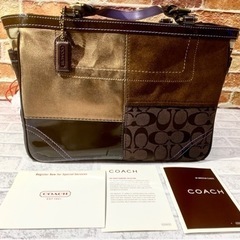 COACH トートバッグ パッチワーク ブラウン×パープル　8f69