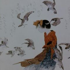 中島潔　額画シリーズ⑧「雀」と「寒椿」