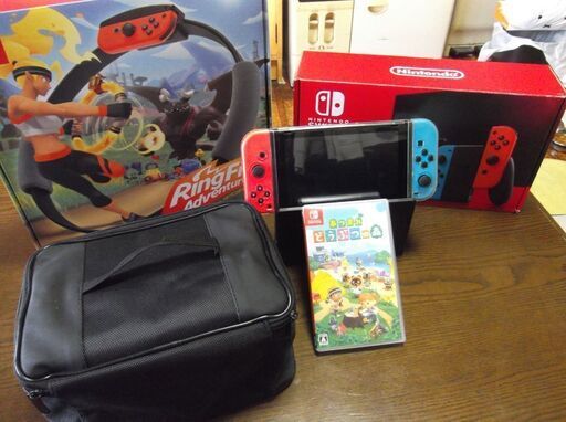 【売却済み】◆任天堂スイッチ バッテリー拡張版＋どう森＆リングフィットアドベンチャー+収納ケース＆カバーetc付【USED】