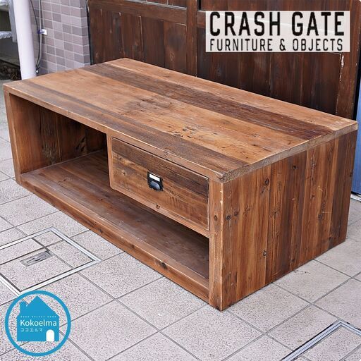 CRASH GATE(クラッシュゲート)のWIDE(ワイド) コーヒーテーブルです。パイン古材を使用したオールドウッド仕上げのコーヒーテーブルはブルックリンスタイルや男前インテリアにオススメです。CD206