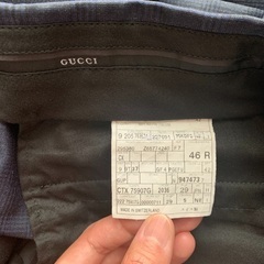 GUCCI メンズ スーツ上下セット 紺 チェック柄 スイス製 46R 超美品