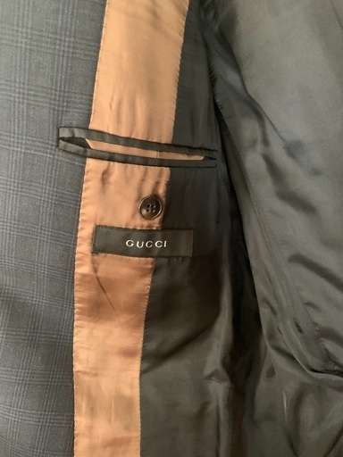 GUCCI メンズ スーツ上下セット 紺 チェック柄 スイス製 46R 超美品