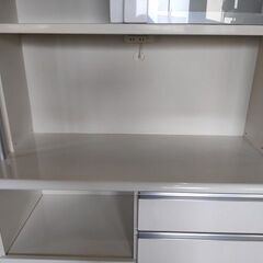 松田家具 白エナメル塗装 キッチンボード 食器棚『中古使用感あり 