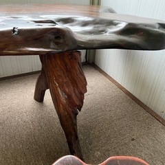瘤木 一枚板　テーブル　切株椅子5個セット◇テーブル/天然木/美杢/銘木/切株/木工/木材引き取り限定
