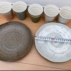 【未使用】大皿とコップ(陶器)のセット