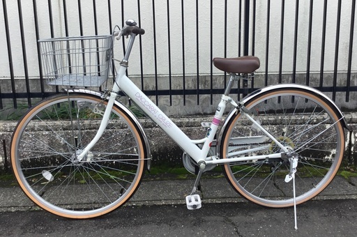 ＜整備・美品車＞シティサイクル27インチ自転車・外装6段変速・LEDライト・ホワイト・洗車済ぴかぴか・不要自転車無料引取りあり 整備・美品車＞シティサイクル27インチ自転車・外装6段変速・LEDライト