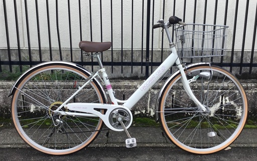＜整備・美品車＞シティサイクル27インチ自転車・外装6段変速・LEDライト・ホワイト・洗車済ぴかぴか・不要自転車無料引取りあり