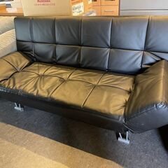 レザー リクライニング ソファーベッド ◆ 2way ソファー ベッド 肘掛け付き ブラック黒