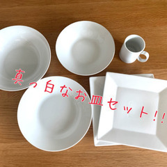 真っ白な食器セット　皿5枚/コップ1個