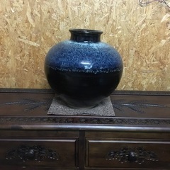 小石原焼　大きい壺　花瓶　花器　藍色