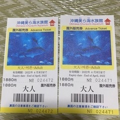 沖縄美ら海水族館チケット2枚　今月末（４月末）まで