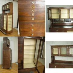 古い医療棚　昭和レトロ 木製キャビネット デンタルキャビネット モールガラス 歯医者 ケビント