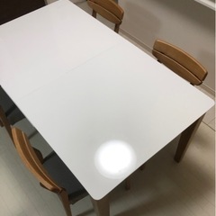 【美品】ダイニングテーブル 伸縮 スライドテーブル 4人掛け 6人掛け 150 190 伸縮式 食卓机 白 UV塗装