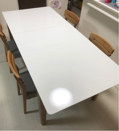 【美品】ダイニングテーブル 伸縮 スライドテーブル 4人掛け 6人掛け 150 190 伸縮式 食卓机 白 UV塗装