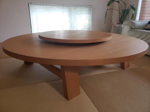 ローテーブル円卓150 天然木化粧合板 回転テーブル付き