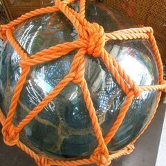 ガラス 浮き球 特大45cm 保護網ひも/オレンジ 漁具オブジェ 硝子製 