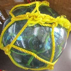 ガラス 浮き球 特大45cm 保護網ひも/黄色 漁具オブジェ 硝子製 玉置物 