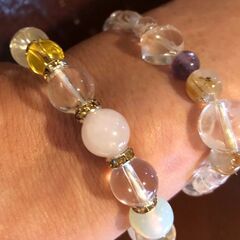 天然オニキス龍×ピンク水晶龍×水晶×シリトン×ピンクローズ等