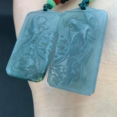 本翡翠ペンダント　龍鳳　グァテマラ産　アイス系　完美品　国石　ギフト　5月誕生石　幸運石　