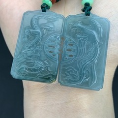 本翡翠ペンダント　龍鳳　グァテマラ産　アイス系　完美品　国石　ギフト　5月誕生石　幸運石　