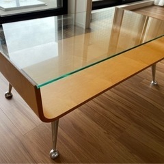 ローテーブル（木製・ガラス天板）