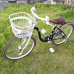 【美品】 女の子向け自転車　22インチ　内装式３段ギア　ブラウン／ピンク