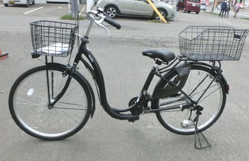 自転車 26インチ アサヒ モワティエ 黒 3段変速 前/後カゴ付き