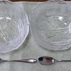 【美品・良品】ガラス皿　デザート皿スプーンセット
