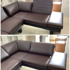 シギヤマ家具 リビングダイニング 3点セット NA×BR 昇降テーブル／ソファ×2 背もたれ調節可能【ユーズドユーズ名古屋天白店】 J1736