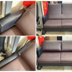 シギヤマ家具 リビングダイニング 3点セット NA×BR 昇降テーブル／ソファ×2 背もたれ調節可能【ユーズドユーズ名古屋天白店】 J1736