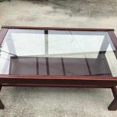 テーブル　木　ガラス