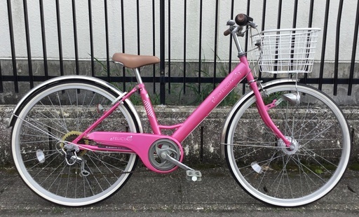 ＜整備・美品車＞フェリシア・26インチ自転車・外装6段変速・LEDライト・ピンク 鍵付き・洗車済・不要自転車無料引取りあり