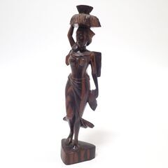 CC548 置物 木彫り 黒檀 インドネシア バリ 女性立像 裸...