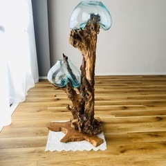 イタリア製 ダイニングテーブル流木 アクアリウム 吹きガラス オブジェ 