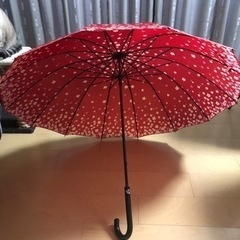 赤い花柄傘　和柄