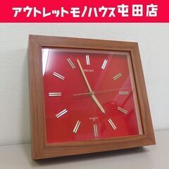 昭和レトロ SEIKO クオーツ 壁掛け時計 赤文字盤 木枠 四...