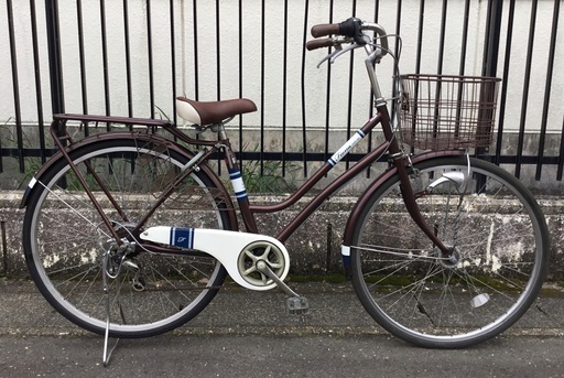＜整備・美品＞シティサイクル・27インチ自転車・外装6段変速・LEDライト ブラウン 鍵付き・洗車済・不要自転車無料引取り有