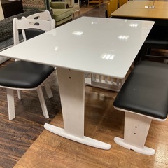 C1*314[ご来店頂ける方限定]伸張式ベンチダイニング4点セット