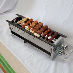 鉄板付き　プロパン　焼鳥　やきとり　焼き機器　模擬店　独立開業　お祭り　串焼機　炉端　キッチンカー　団子　手羽先　つくね　BBQ　豚牛鶏肉　掃除より 買い換えで　業務用　プロパングリラー　皮つくね　テイクアウト　団子　職人　プロ仕様　五平餅