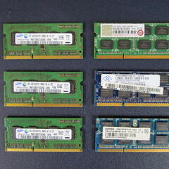 ノートPC用2GBメモリー6枚（PC3-10600S）5枚…